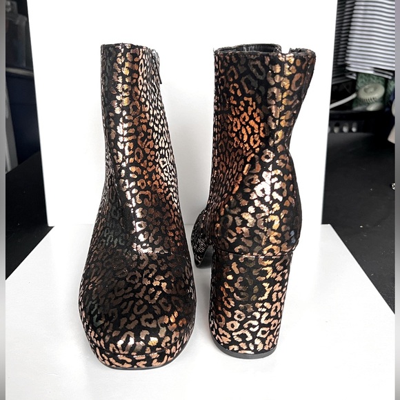 TORRID Block Heeled Bootie Metallic Leopard Print Boots - Picture 7 of 11
